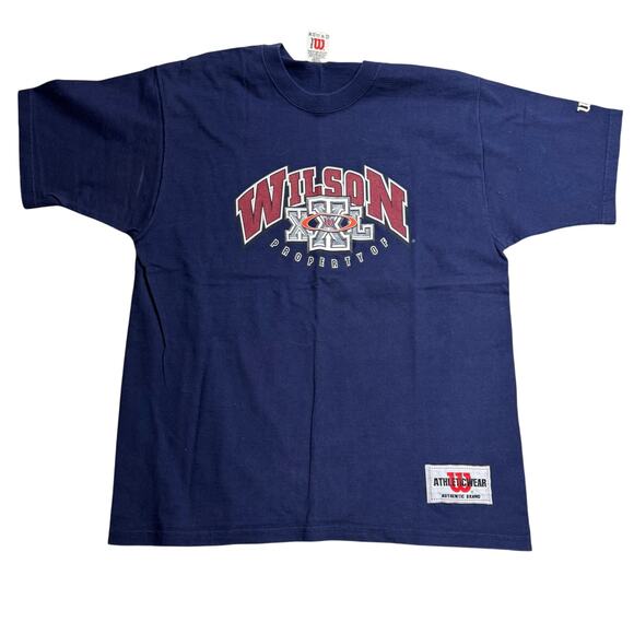 Wilson Graphic Blue Vintage 90s Short Sleeve T Shirt Mens Large Heavy Cotton - Picture 1 of 4